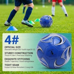 Size 4 Youth Training Footballs - PU Soccer Balls in 6 Vibrant Colors for youth and Adult Players