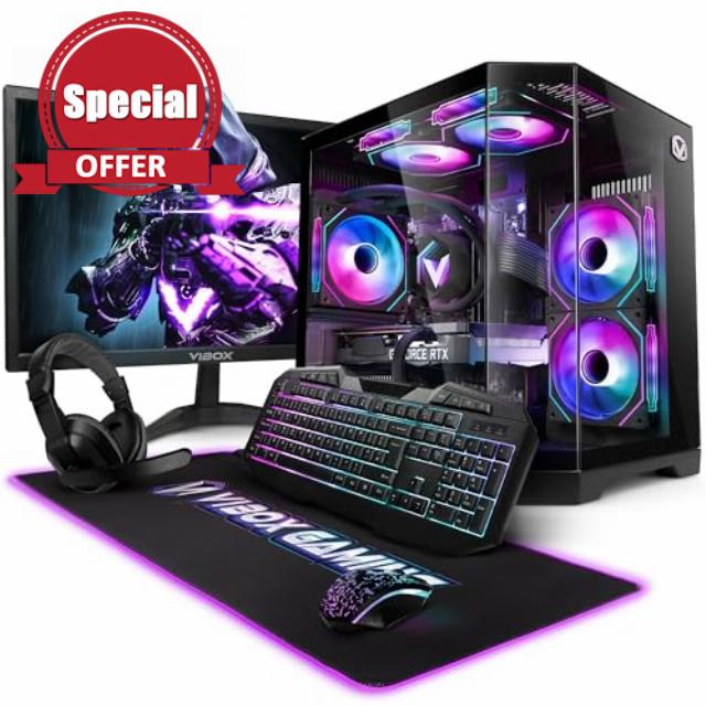 Vibox IV-778 Gaming PC Bundle • AMD Ryzen 7 9700X 8-Core • Nvidia RTX 5060 Ti 8GB • 16GB 5600MHz DDR5 RAM • 1TB SSD • Windows 11 • 23" Monitor • WiFi
