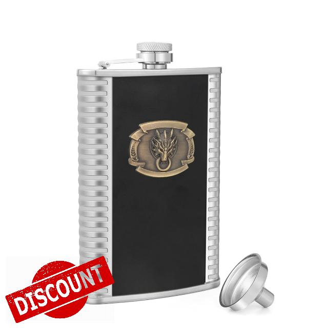 10 oz Dragon Pattern Pocket Stainless Steel Whiskey Liquor Hip Flask with Funnle and Box