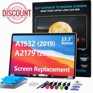A1932 2019 Year / A2179 2020 Year Replacement Screen 13.3" for MacBook Air Retina (Model：EMC 3302 EMC 3184 MVFH2 MVFJ2 MWTJ2 MWH22) Full LCD Screen Display Assembly with Fix Kit (Gold)
