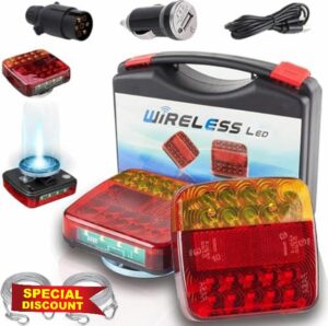 Wireless Magnetic Trailer Lights Kit 12V-24V Rechargeable LED Towing Board with 7 Pin Plug & USB-C