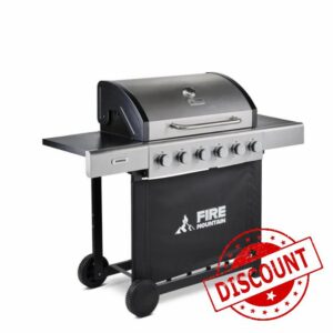 Fire Mountain Sierra 6 Burner Gas BBQ Stainless Steel with Cast Iron Grill Large Outdoor Barbecue for Garden Patio 72 x 42cm Cooking Area