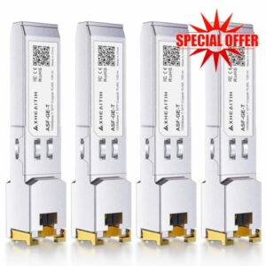 4 Pack 1.25G SFP RJ45 Optical Module 1000Base-T Transceiver up to 100m with Cat5e/6/6a/7 for Cisco for Fortinet for Ubiquiti for Netgear for Mikrotik for D-Link for Meraki and More