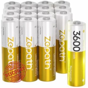 Rechargeable Lithium Batteries AA Pack of 16 with Charger