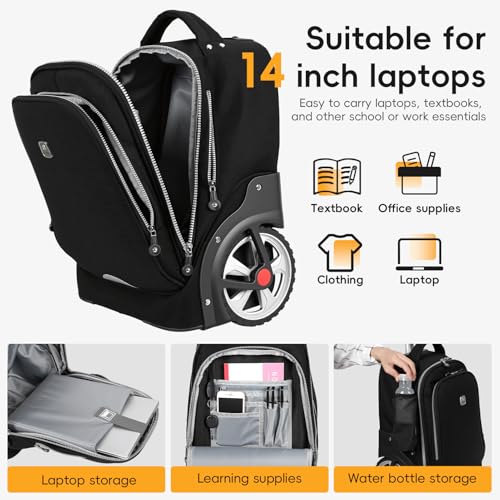 Computer Luggage Suitcase for Adults Business College Work Overnight Rucksack (Black)