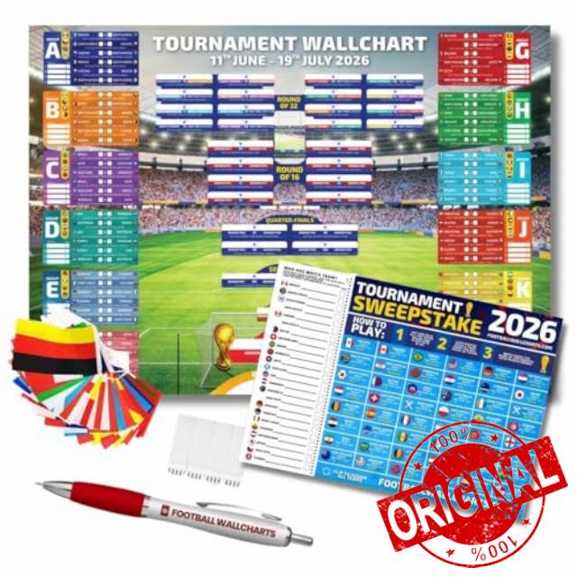2026 World Cup Wallchart Bundle – A1 Sized Stadium Glow Style Tournament Tracker with Flags