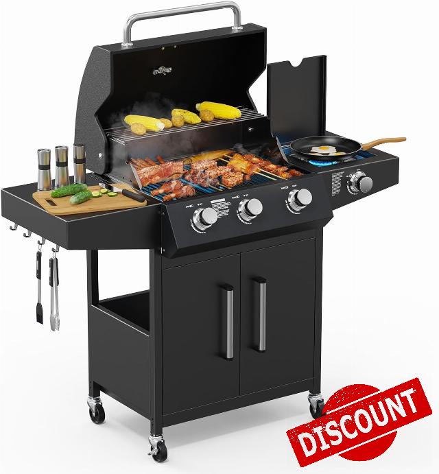 3 Burner Propane Gas Barbecue Grill with Side Burner
