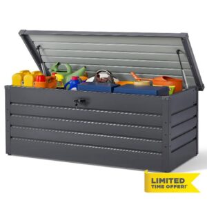 600L Extra Large Garden Storage Box Waterproof | Lockable Metal Garden Storage Box with Built-in Lock
