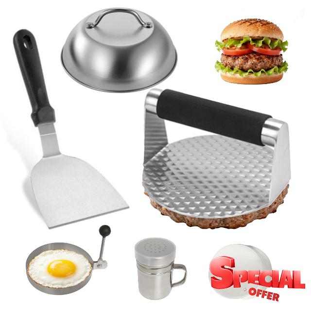 GoHZQ Stainless Steel Burger Press with Textured Surface for Juicier Patties