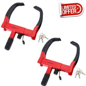 DASBET Wheel Clamp Lock Anti-Theft Wheel Lock Clamp 2 Pack Heavy Duty Car Wheel Locks with 3 Keys Adjustable Security Tire Clamp Fits 7-11" Width Tyres Security Clamp for Cars Caravans Trailers