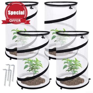 Up Barrier Round Plant Cover Net with Sturdy Steel Wire Frame and Breathable Plastic Mesh for Garden Pest and Bird Protection (4PCS)