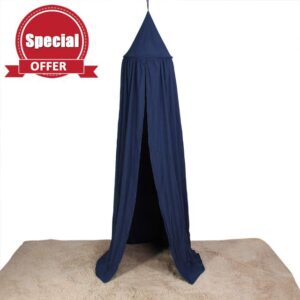 Tnfeeon Round Dome Bed Canopy Soft Cotton Princess Curtains for Reading Play Space Easy Install with Steel Ring Hooks 94.5 Inch Height 19.7 Inch Diameter Bed Hanging Tent in Nursery (Blue)