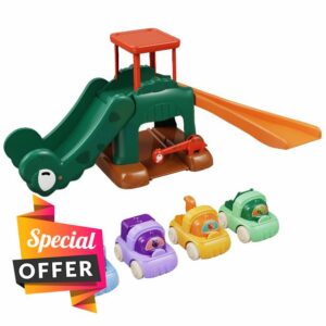 Toddler Toys for 1 2 Year Old Girls Boys Educational Dinosaur Slide Toys with 4 Push Car Toys for Baby 12-18 Months