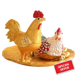 Artistic Hand Painted Rooster Trinket Box Jewelry Container Alloy Texture Suitable for Small Organization Display Case