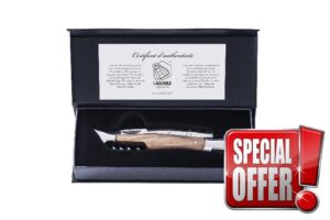 Laguiole Style de Vie Pocket Knife - Folding Knife from Olive Wood - With Corkscrew - Premium Dining - In Gift box