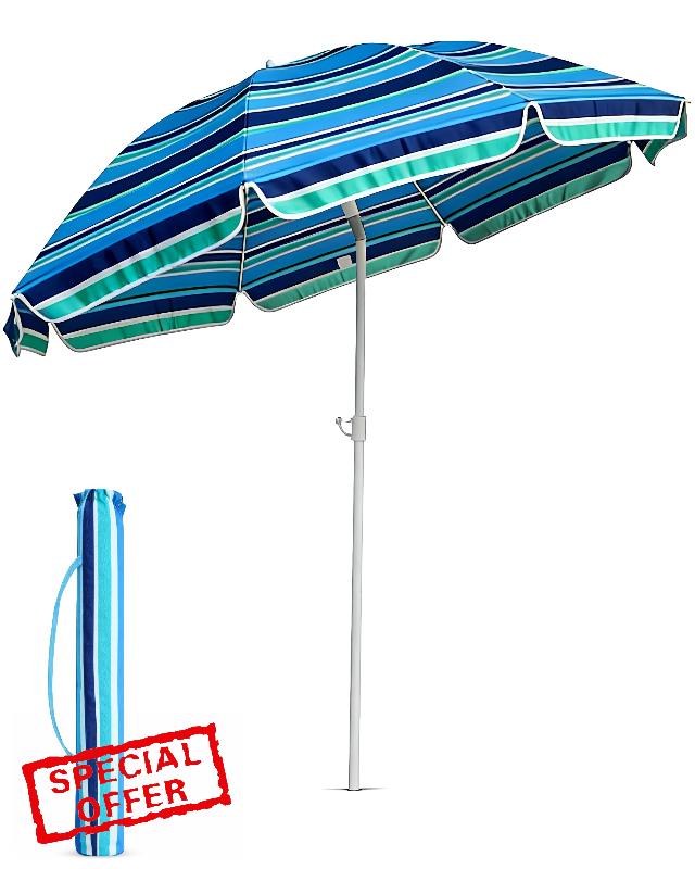 Voyager 2m Beach Umbrella with Bag – Outdoor Parasol with Two-Piece Stick