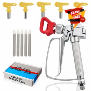 High Pressure Airless Spray Gun kit Airless Paint Spray Gun with Nozzle Guard 5 Spray Tips Nozzle 215/315/417/517/623 and 5 Additional Filters for Airless Sprayer Machine Paint Accessories