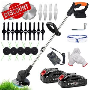 Strimmer Cordless Grass Trimmer with Battery and Charger 21V MAX Cordless Strimmer with 4 Types Blades Lightweight Garden Strimmer Just 1.3kg for Small Medium Garden Lawns