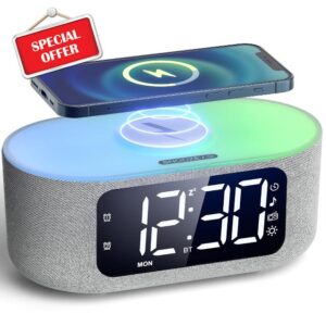 LIORQUE Alarm Clock Bedside with Qi Wireless Charging Smart Alarm Clock LED Display