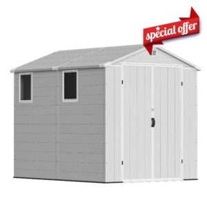 Devoko 6x8ft Outdoor Plastic Garden Storage Shed with Lockable Double Doors & Apex Roof - Patio Backyard Tool Shed