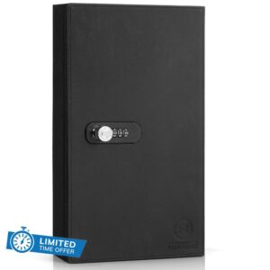 Faraday Box for Car Keys Wall Mounted with Security Lock - RFID Signal Blocking Anti Theft Key Box with Magnetic Closure - Keyless Car Key Signal Blocker Box - PU Leather (Black) XL