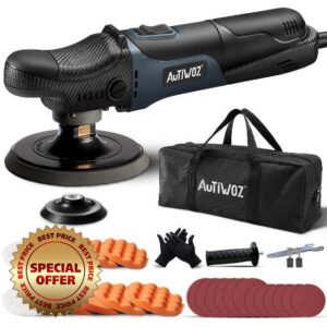 AUTIWOZ W04 Rotary Car Polisher Buffer Sander 4inch 5inch Electric Polishing Machine for Car Floor Detailing Polish Buffing Sanding Variable 6 Speeds 2500-4500RPM with Side Handle 3 Meter Cable 630W