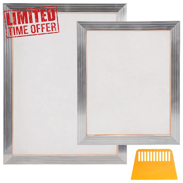 Caydo Screen Printing Kit with 2 Aluminum Screen Printing Frames with 110 White Mesh and Screen Printing Squeegee