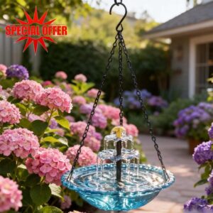 Hanging solar-powered bird bath fountain