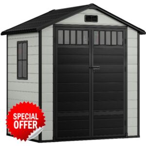 DWVO 6x4.4 FT Resin Storage Shed with Fence-Style and Side Windows