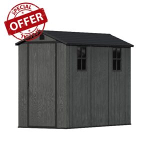 Devoko 4x8ft Outdoor Plastic Garden Storage Shed with Lockable Double Doors & Apex Roof - Patio Backyard Tool Shed