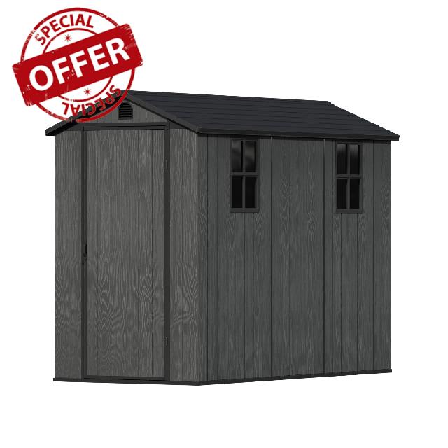 Devoko 4x8ft Outdoor Plastic Garden Storage Shed with Lockable Double Doors & Apex Roof - Patio Backyard Tool Shed