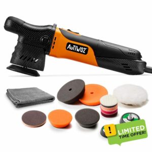 AUTIWOZ W02 Mini Car Polisher Buffer Sander Dual Action DA Polishing Machine 2inch 3inch Polishing Pads Kit for Car Floor Detailing Polish Buffing Clean Variable 6 Speeds 2500-7000RPM 630W 12mm Orbi