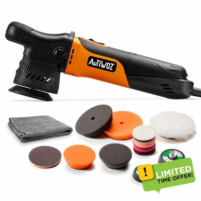 AUTIWOZ W02 Mini Car Polisher Buffer Sander Dual Action DA Polishing Machine 2inch 3inch Polishing Pads Kit for Car Floor Detailing Polish Buffing Clean Variable 6 Speeds 2500-7000RPM 630W 12mm Orbi