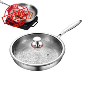 Titanium Frying Pan | Titanium Pans for Cooking | No Coating Non-Stick Titaniums Skillet with Lid | Scratch-Resistant Hammered Titaniums Cookware for All Cooktops Daily Use