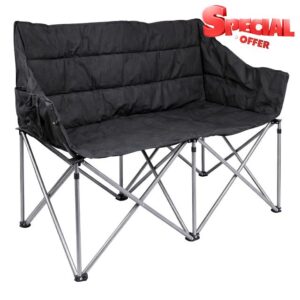 Harbour Housewares Folding Double Camping Chair – Black - 2 Seater Padded Outdoor Chair