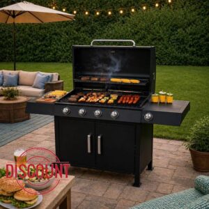 5 Gas Barbecue Grill 4 + 1 Side Gas Burner Outdoor Cooking Grill with Warming Grill