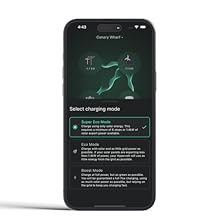 Smartphone displaying a weather app with a dark green background, showing a lightning bolt icon and temperature information. App interface includes additional weather-related options.