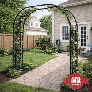 Heavy Duty Metal Garden Arches 140-340cm Strong Steel Archway Trellis For Climbing Plants Roses Vines Grape Outdoor Pergola Arbour Doorway Decorations Backyard Wedding Frames(Black