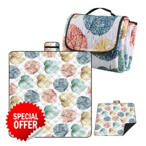 Waterproof Picnic Blanket with Leaf Print Design