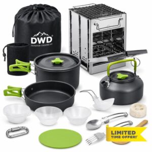 DWD® Complete Outdoor Cooking Kit – 16-Piece Camping Cookware Set with Pots