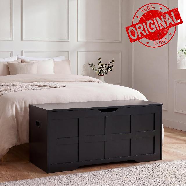 Vida Designs Storage Ottoman | Black | 100W cm | Shaker Style | Cut-Out Handle | Easy Assembly | Space-Saving | Modern Bedroom Living Room Hallway Furniture Storage Toy Box Uni