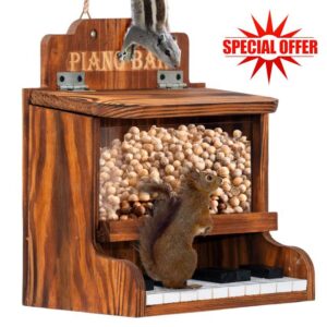 MIXUMON Wooden Squirrel Feeders Outdoor – Piano Bar Squirrel Feeder with Piano-Key Perch
