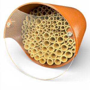 Wild Bee Nesting Aid - Completely Durable & Weatherproof Insect Hotel with Bamboo Nesting Sleeves. High Quality Wild Bee Hotel for Garden Lovers (Brown