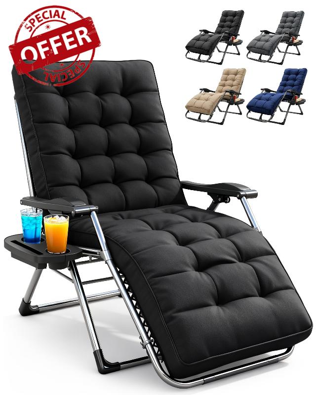KEPLIN Square Tube Gravity Chair with Cushion 1 Pack – Extra Wide 72cm Zero Gravity Reclining Garden Chair