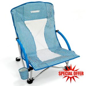 OUTSIDER Beach Chair Lightweight Folding Camping Chair Portable Striped Outdoor Chair with Mesh Back