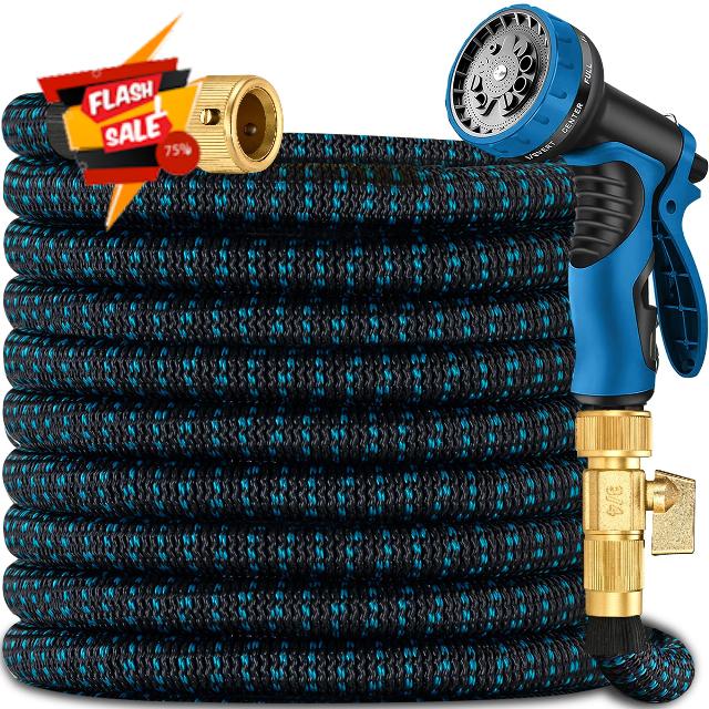 100 ft Expandable Garden Hose Pipe - Heavy Duty Expanding Water Hoses with 10 Spray Nozzle -Retractable