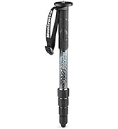 Professional camera tripod with ball head mount, black and red color scheme, shown with carrying case from Manfrotto