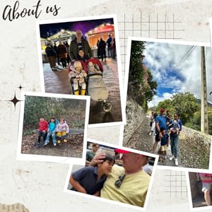 Text reads: 'About us', 'For family'. Mood board collage with family photographs, polaroid-style images, and decorative elements on neutral beige background.