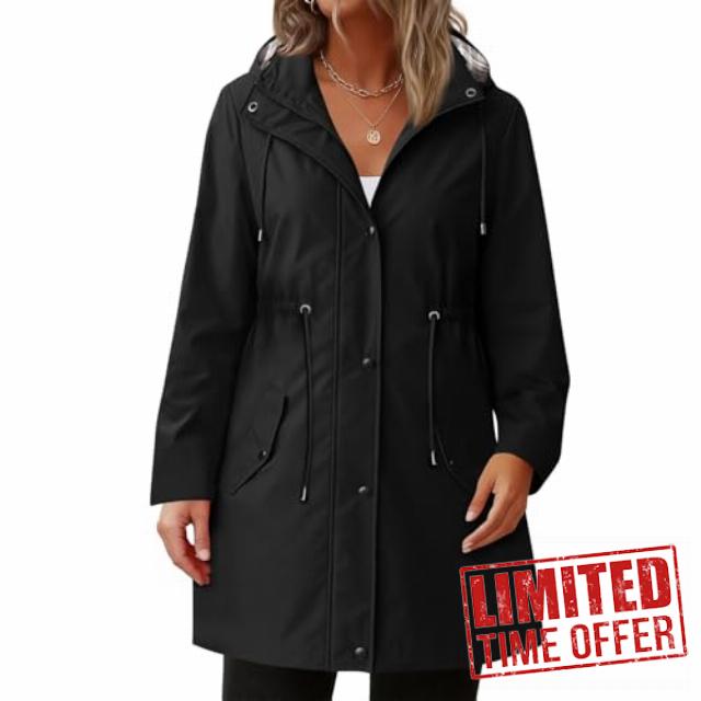 Womens Rain Jacket Casua Waterproof Long Sleeve Lined Trench Coats with Hood Travel Lightweightl Windbreaker Jackets