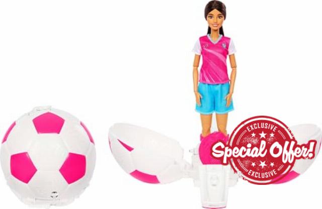 Barbie Team Roll and Reveal Soccer Player Doll and Accessories with Brunette Fashion Doll & 8 Surprises and a Soccer Ball Encasement